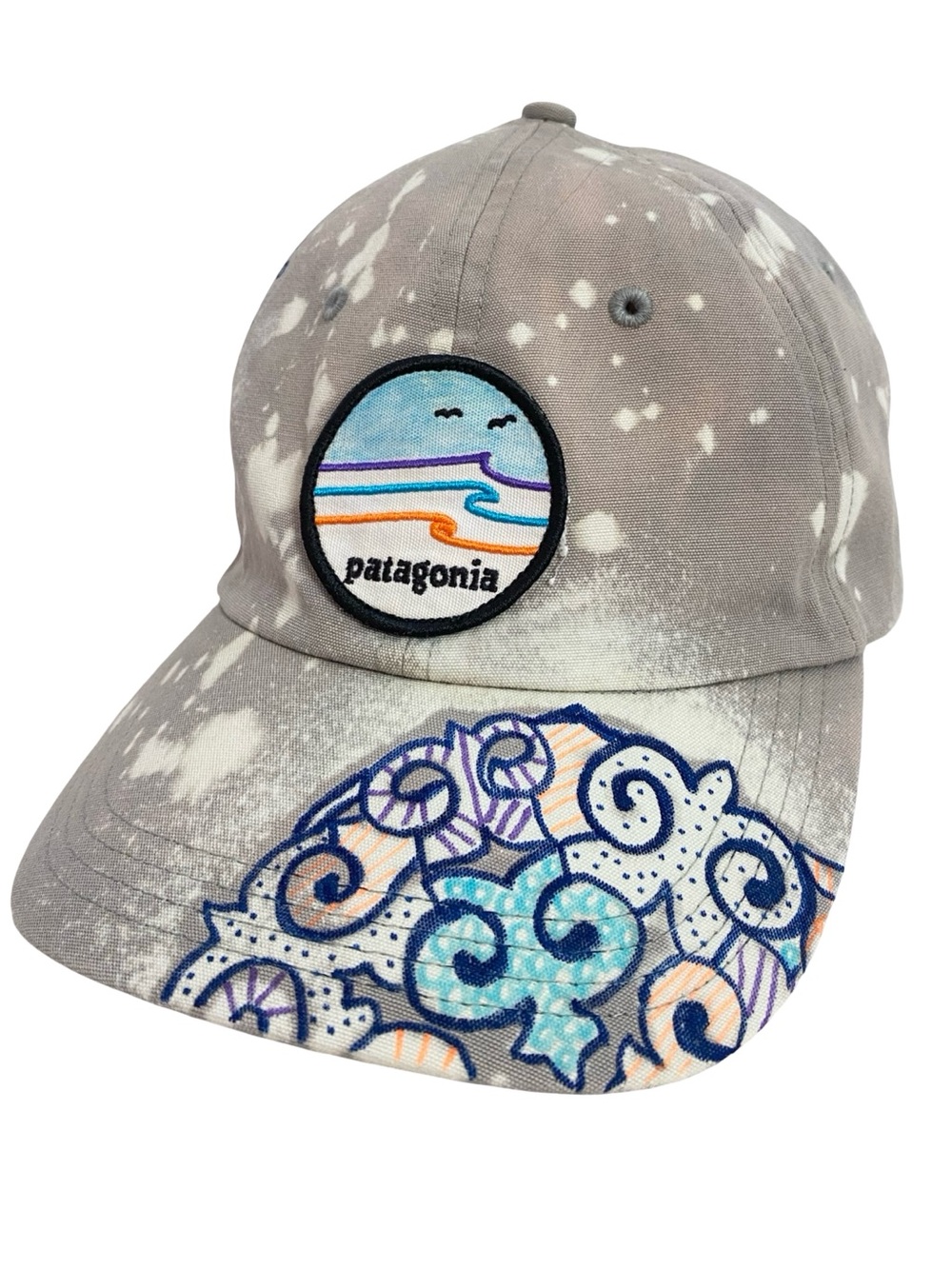 Patagonia Hat Womens One Size OS Adjustable Back OOAK Upcycled Hand Drawn Multi